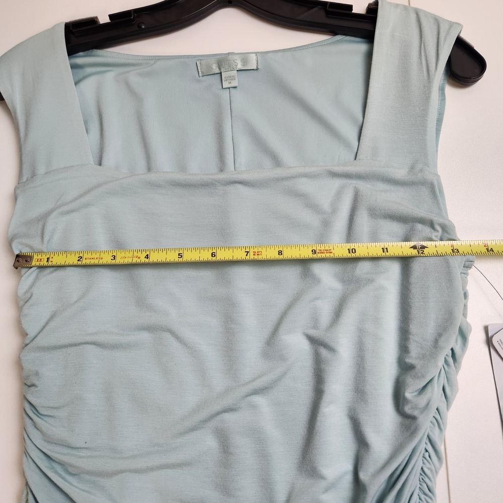 Guess Ruched Nathaly Square Neck Seafoam Sleeveless Dress Bodycon Womens M NWT - Picture 6 of 8